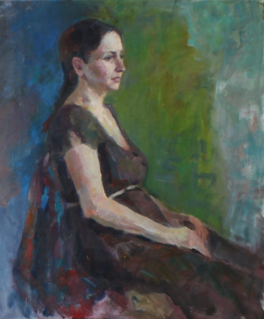 Girl In A Blue-Green Background